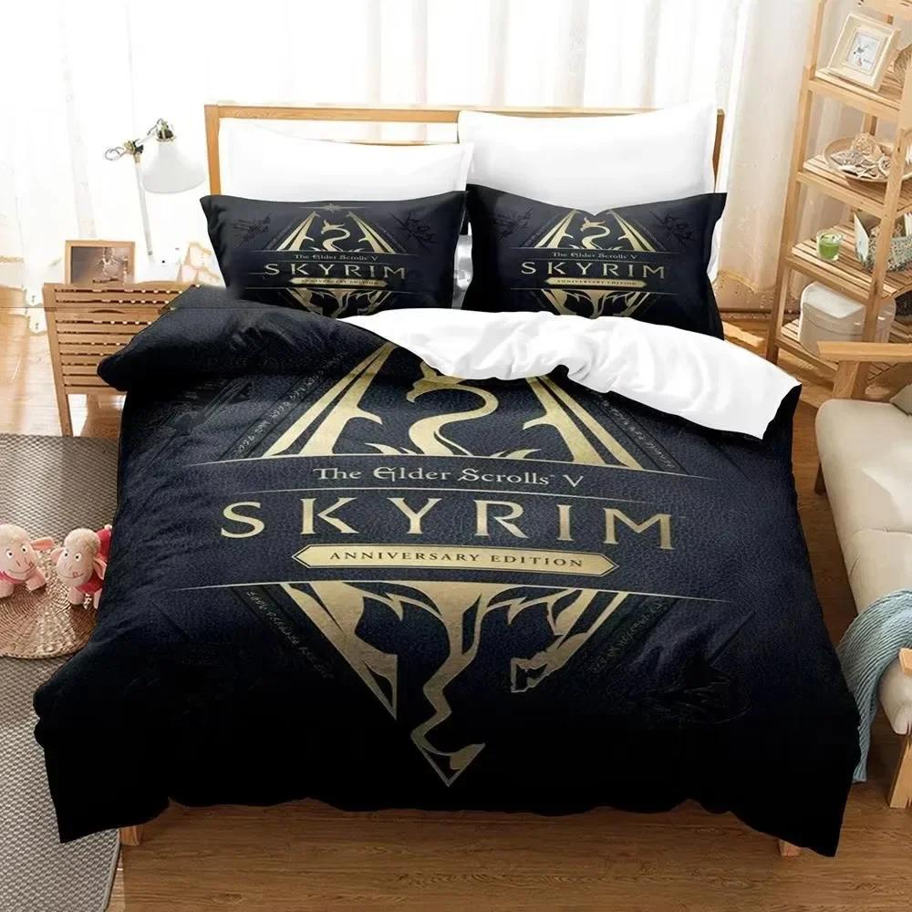Ensemble de literie 3D Skyrim Housse de couette Taies d'oreiller Simple Jumeau Complet Queen King Size Décoration de maison Couette Cadeau pour Garçons