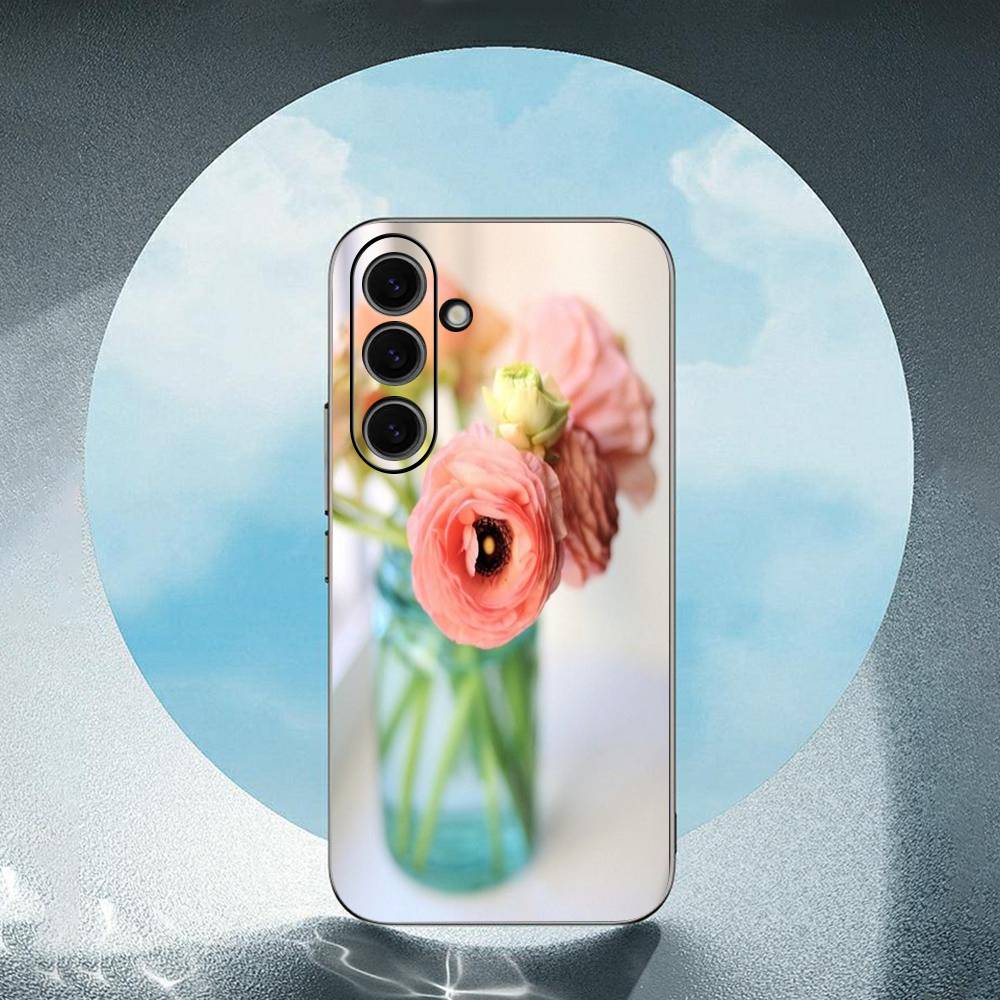 Elegant Pink Flower Peony For Samsung Galaxy S25 S24 S23 Ultra S22 S21 Plus S20 Black Soft Silicone Protective Case