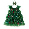 Children's Holiday Christmas Tree Tulle Dress with Spaghetti Straps Tiered Dress for Girls Party