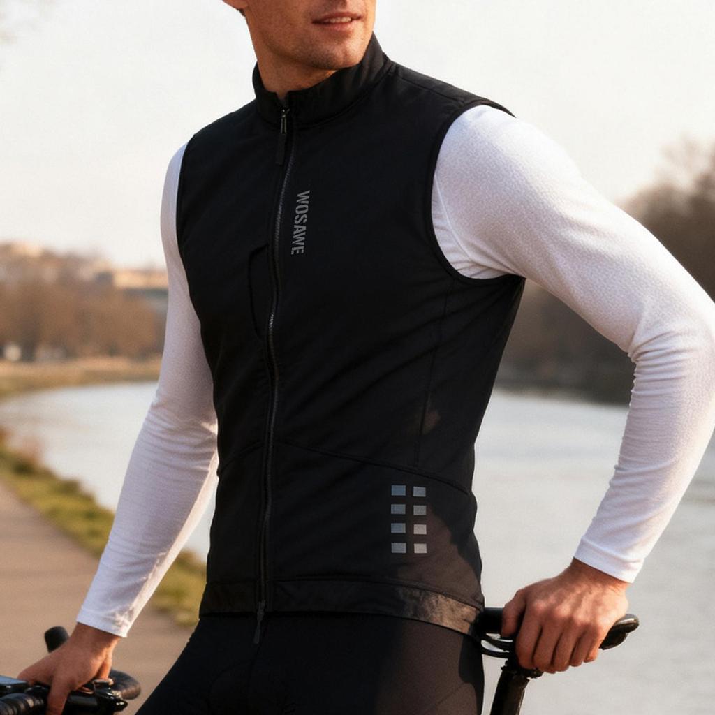 WOSAWE Autumn Winter Men Cycling Vest Windproof Thermal Fleece Reflective Sleeveless Warm Coat Road Bicycle Gilet