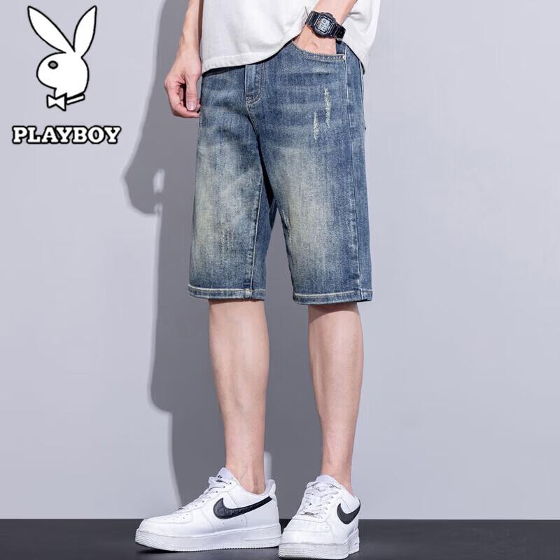 PLAYBOY Men s Casual Summer Denim Shorts 34
