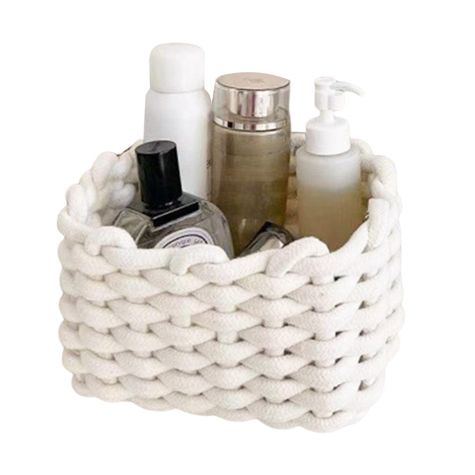 

Rustic Retro Desktop Storage Basket Makeup Brush Desktop Sundries Organizer for Kitchen Dining Room Supplies Cotton Rope Storage белый