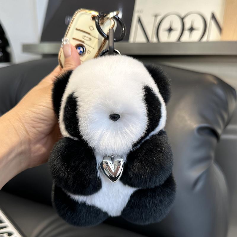 Brelok Futro Królika Rex Pluszowa Lalka Panda Ozdoby do Torebki Damskiej Uroczy Panda z Prawdziwego Futra Brelok do Kluczy Samochodowych Uroczy Niedźwiedź Brelok do Kluczy Samochodowych Prezent dla Dziewczyny 15CM gray