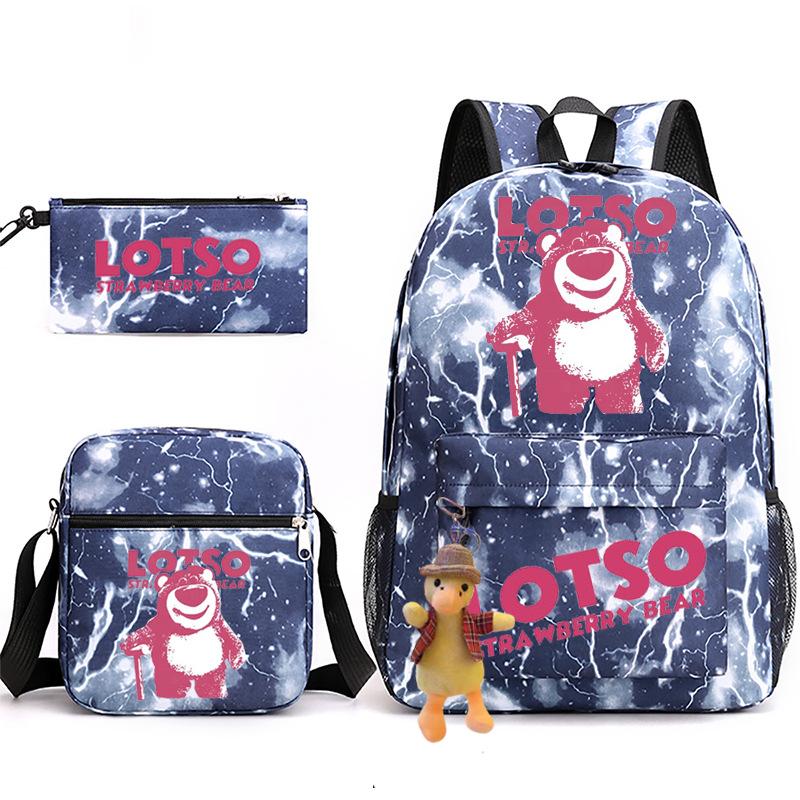 3 Piece School Backpack Set for Students Large Capacity Oxford Cloth Schoolbag with Shoulder Strap and Pencil Case
