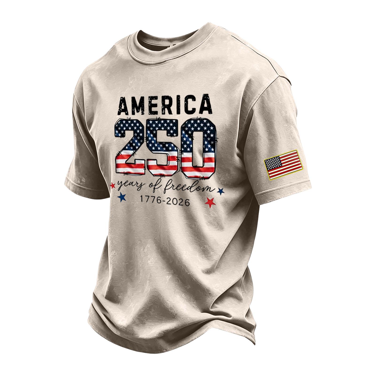 

Men s Vintage Washed Crew Neck Short Sleeve T Shirt with Patriotic Printed Design and Sleeve Patch for Casual Wear XL