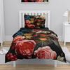 Vintage Rose Bedding Set Red Flower Duvet Cover Set Queen/King Size 240x220cm 260x220, Microfiber Fabric Bed Linen - Breathable