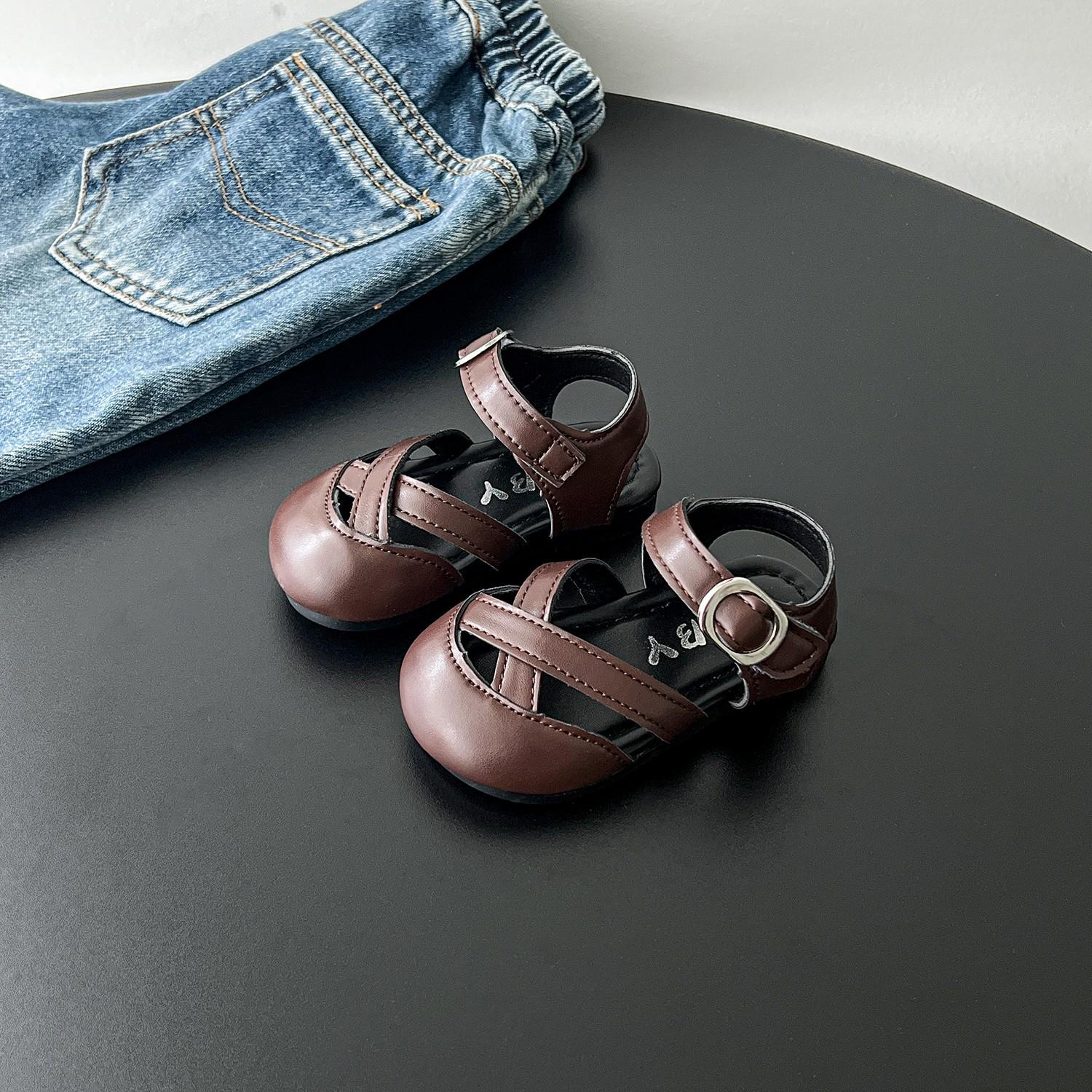 

Lightweight non-slip baby toddler shoes 2025 summer new children s Roman shoes breathable fashion soft sole bag head casual 19 yards inner length 14CM коричневый