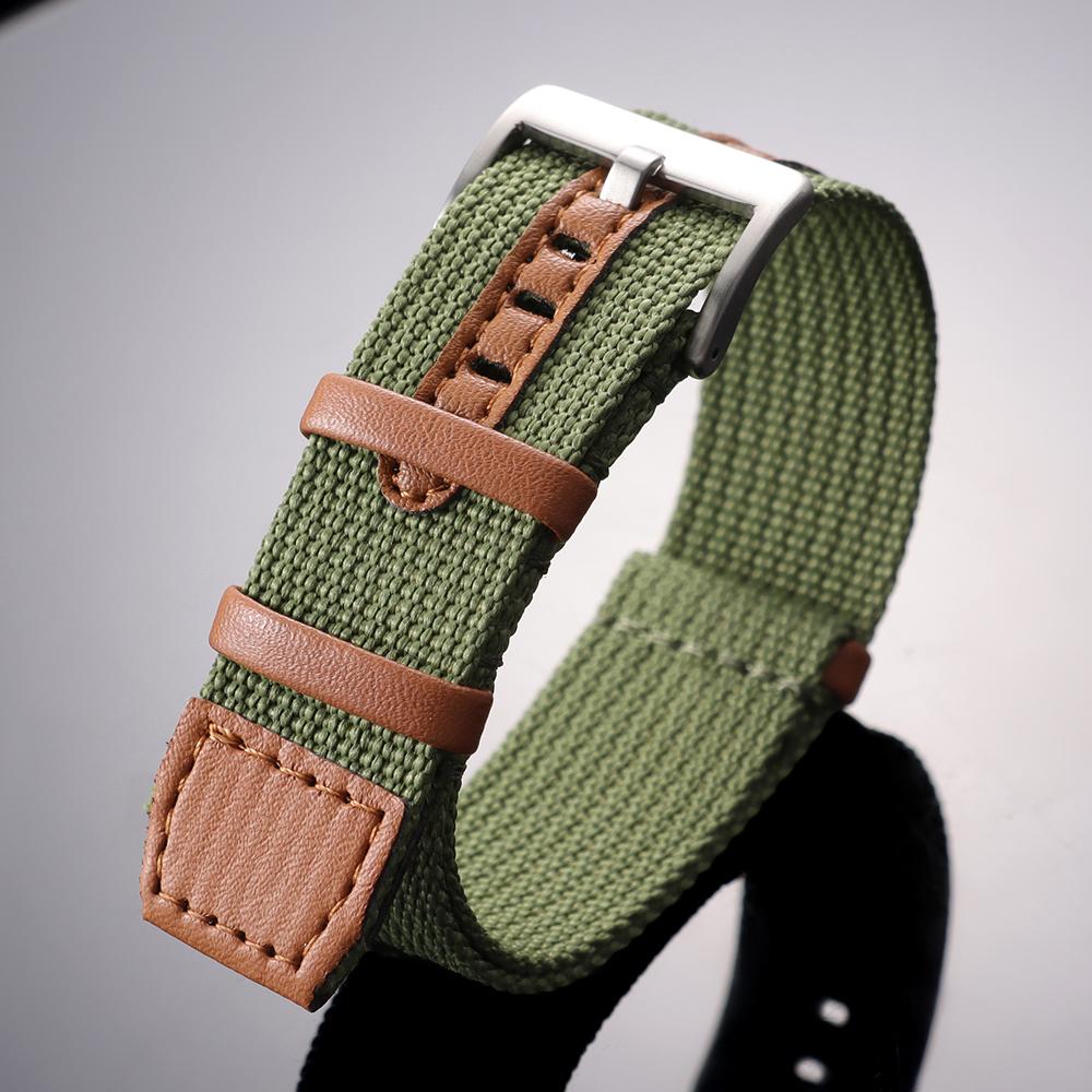 20mm 22mm Nylon Leather Strap Green Black Grey Blue Sports Watchband for Hamilton Khaki Field Black Square Pin Buckle Watch Band 20mm&with silver buckle зелёный