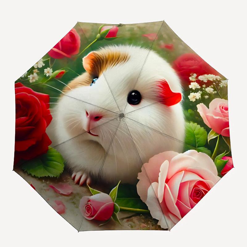 

1pc Guinea Pig Floral Decor Auto-Fold Umbrella with One-Touch Open/Close - 8 Reinforced Ribs for Windproof Stability, yy251118172