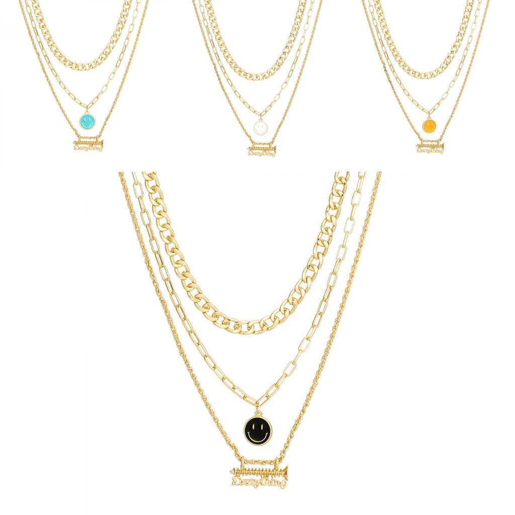 Chic And Unique Smiley Face Necklace For Women With Colorful Alloy Design Elements