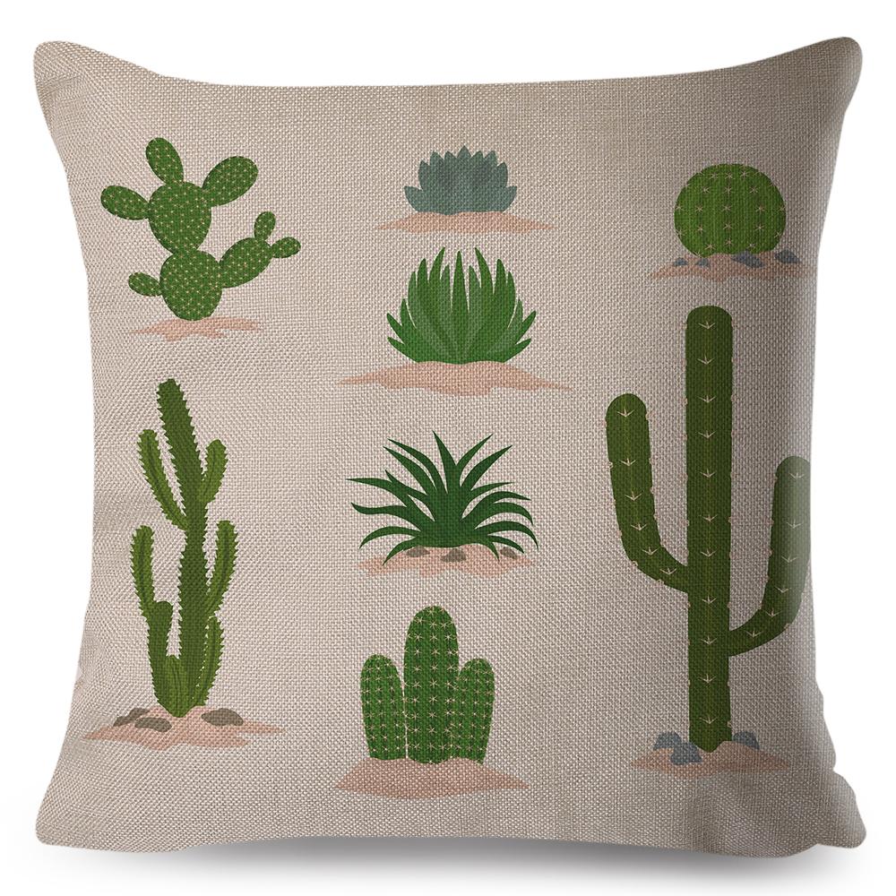Scandinavian Style Cushion Cover Hand Drawn Cactus Floral Design Soft Square Pillow Gift Home Decor Xcm