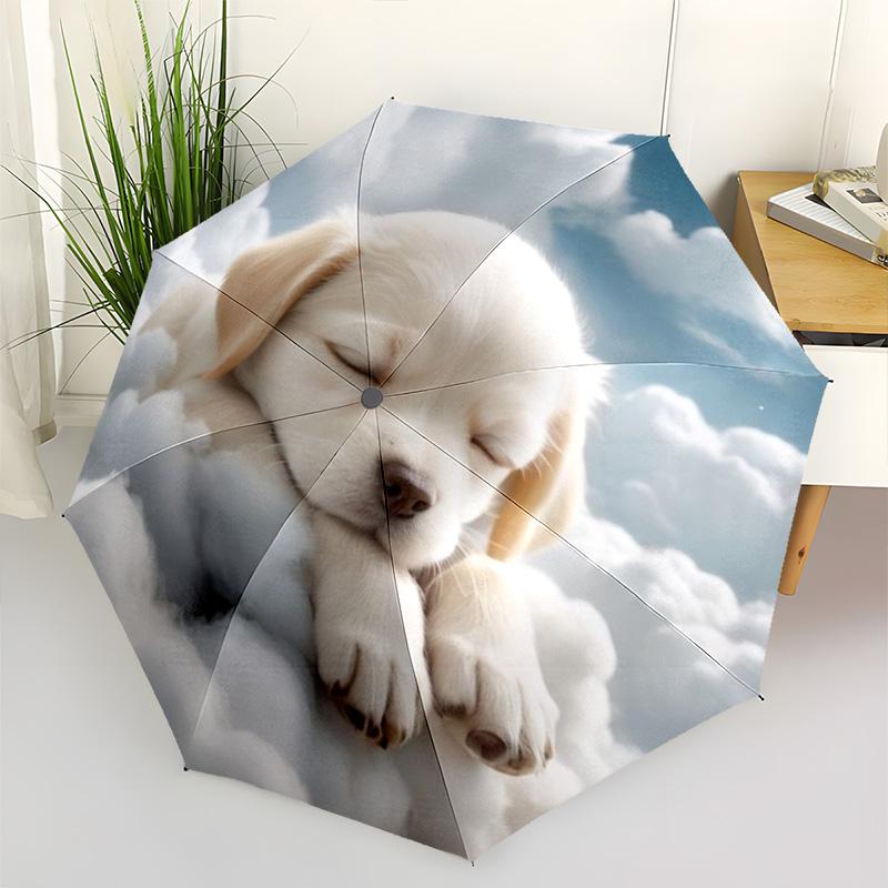 Guarda-chuva Dobrável com Estampa de Filhote Fofo Dormindo, Guarda-chuva Compacto para Sol/Chuva com Design de Céu Estrelado Azul e Rosa