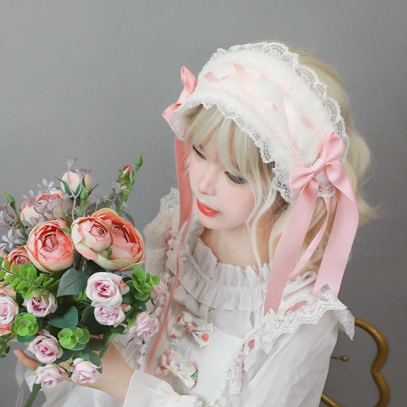 O mother bow lop ear rabbit hair accessories cute sweet plush rabbit headdress handmade Lolita rabbit ear headband