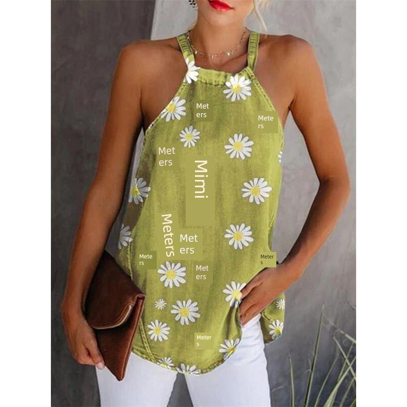 

EBay Amazon Wish Fashion Street Fashion Women s Wear Tops Cotton Linen Little Daisy Print Camisole Women s Fashion Purple XL