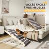 Dog Ramp, Wooden, Non-Slip Mats, 4 Heights 35-50 cm, 100 x 50 x 50 cm, Natural and Gray Wood