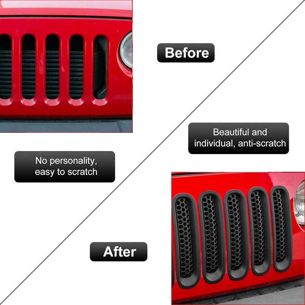 RT-TCZ Upgrade Version Clip-On Grille Front Mesh Grille Erts Compatible With Jeep Wrangler JK JKU 2007-2015 (Matte Black)