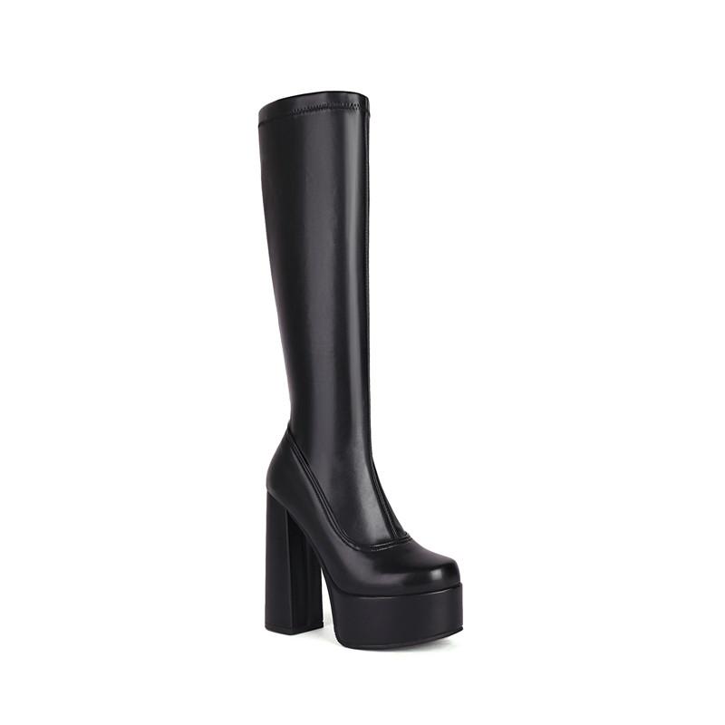 Women's High-heeled Boots, Sexy European and American Style Autumn and Winter New Waterproof Platform Thick Heel Large Size Medium Boots