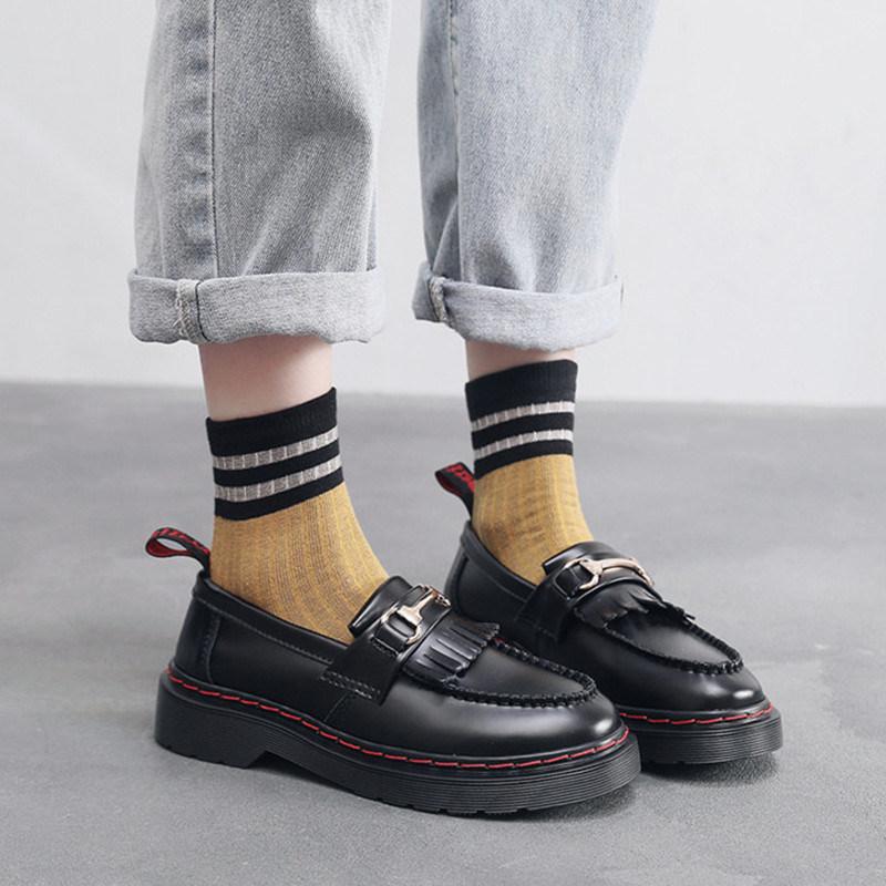 Black Genuine Leather Loafers Man British Style Fashion Tassel Platform Shoes For Man Women Business Casual Shoes Big Size 35-46