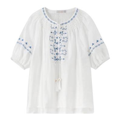 Women's Bohemian Lyocell Blend Short Sleeve Blouse