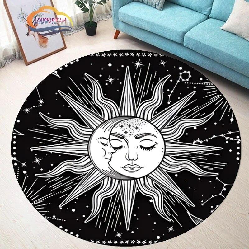 Pentagram Carpet Moon Satanic Round Rug Skull &  , Wicca  White  On Black  Goth Home Decor Chair Mats