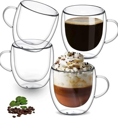 1 Pièce 80-450ML Verres à Café Double Paroi Tasses en Verre à Double Isolation Pour Café Chaud & Froid Lait Mug Transparent Avec Anse Verres