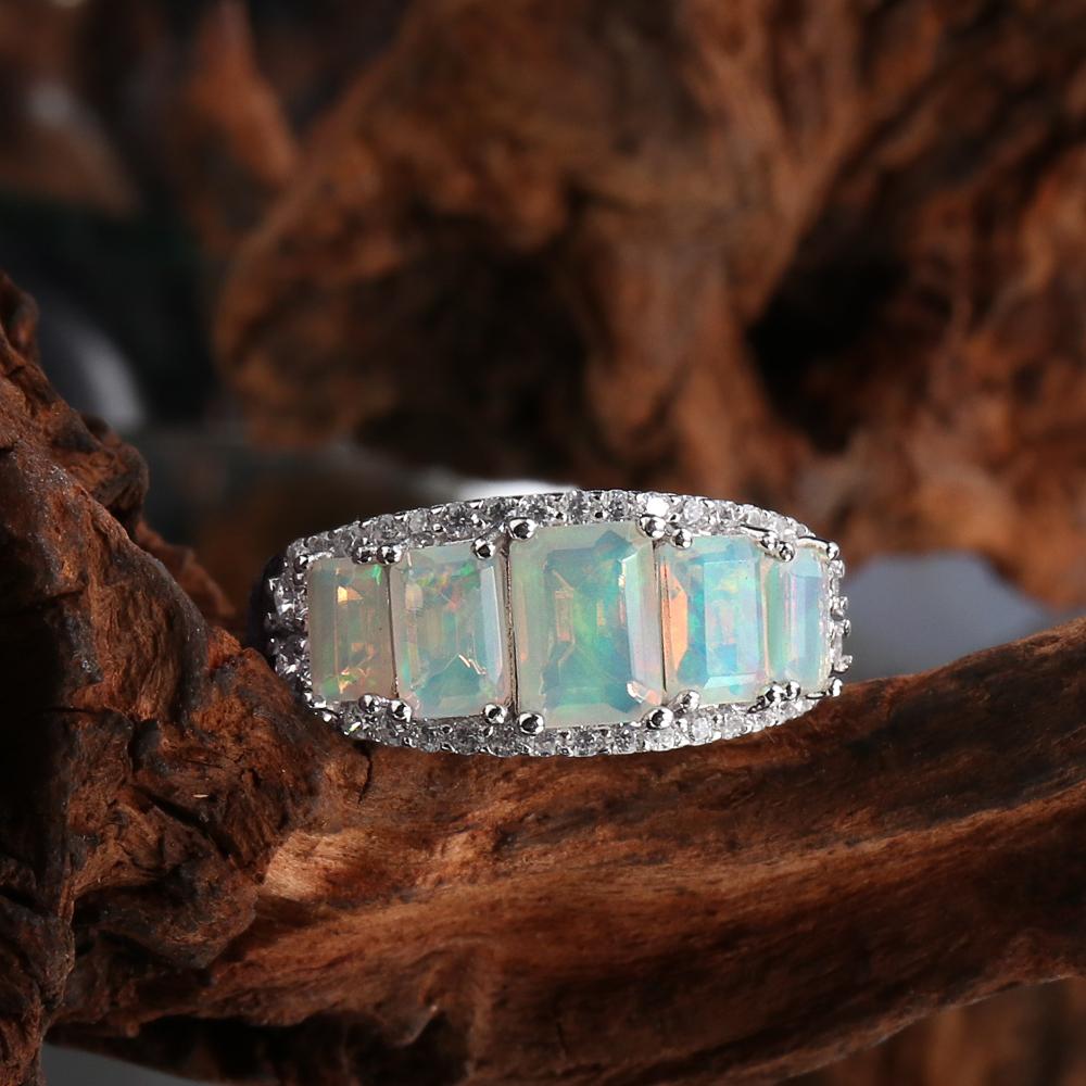 Women's 925 Sterling Silver Jewelry Set Octagonal Opal 6.1CT Natural Gemstones Simple Design Clasp Earrings Rings for Fine Gifts