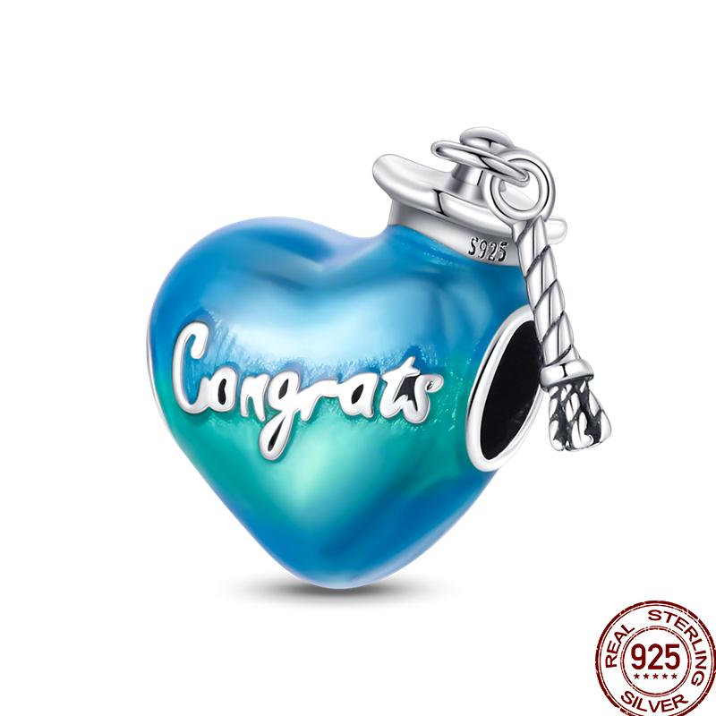 Graduation Series Pure Copper Metal Bachelor's Hat Certificate Flowers Charm Bead Components Bead Components Compatible With Pan Authentic Original