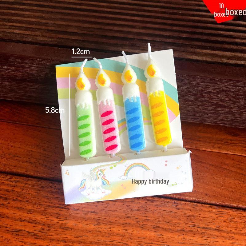 Retro Colorful Print Birthday Candle with Colored Flame for Cake Decoration