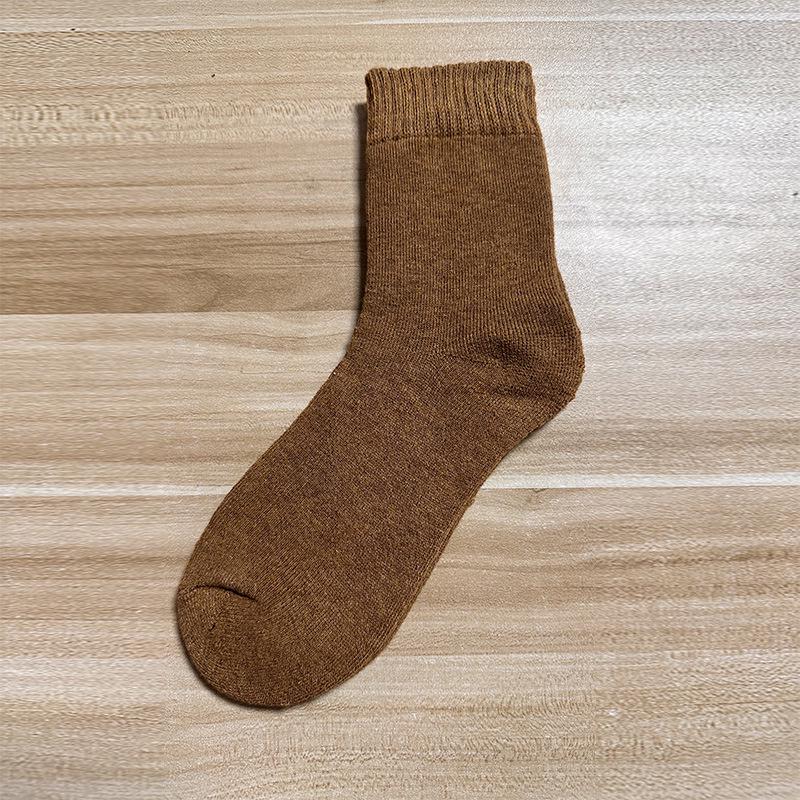 Women's Autumn/Winter Terry Socks - Velvet-Lined, Thick, Mid-Tube, Solid Color, Warm Towel Style.
