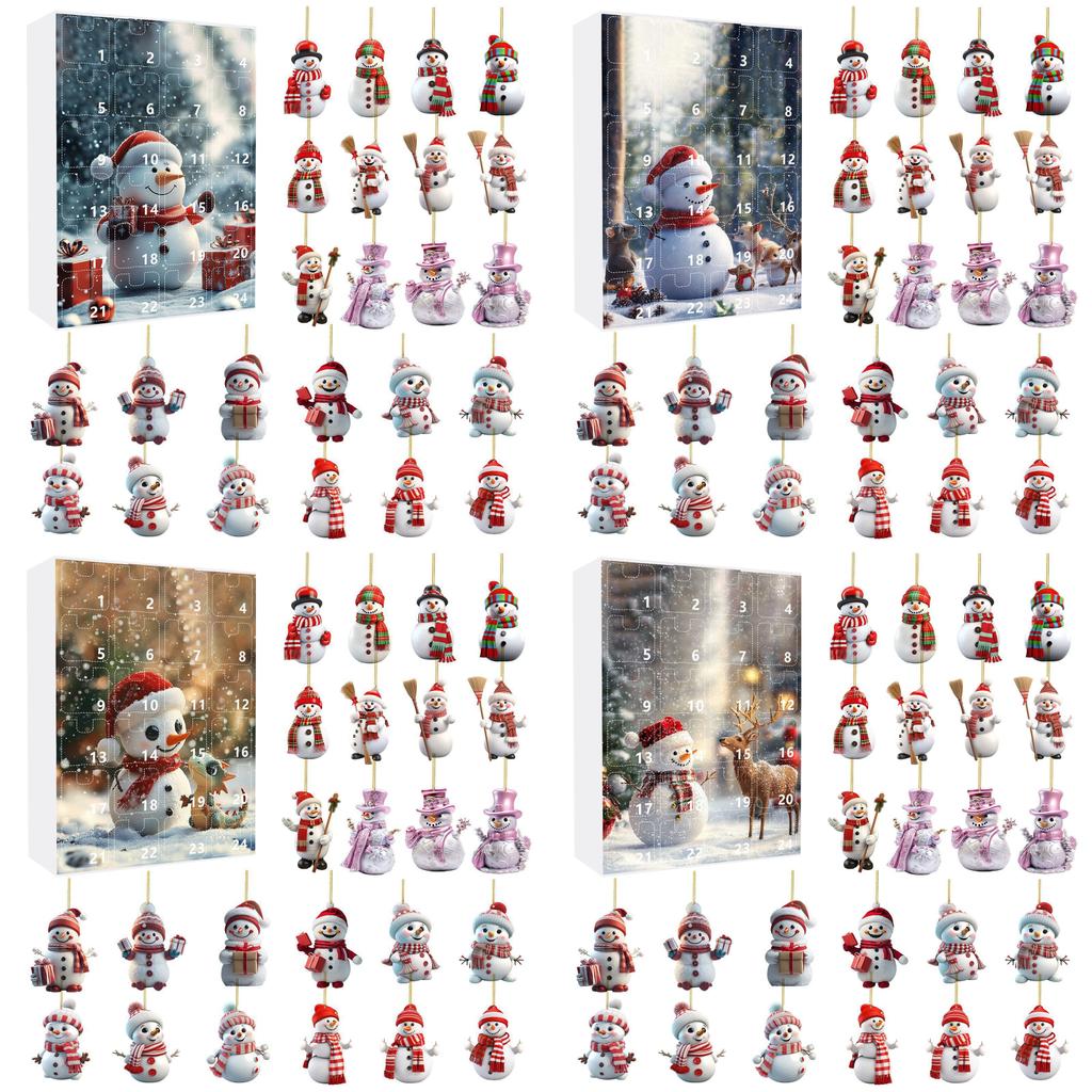 Weihnachts-Countdown-Adventskalender Mit Süßem Schneemann Acryl-Dekorationen Für Feiertagsgeschenke Und Party-Deko