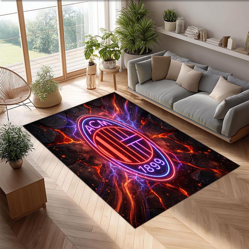 Tappeto in Flanella Stampato AC Milan Antiscivolo Morbido Poliestere Tappeto per Pavimento Tappetino Decorativo da Interno per Camera da Letto Soggiorno Divano Sala Giochi Decorazione Casa