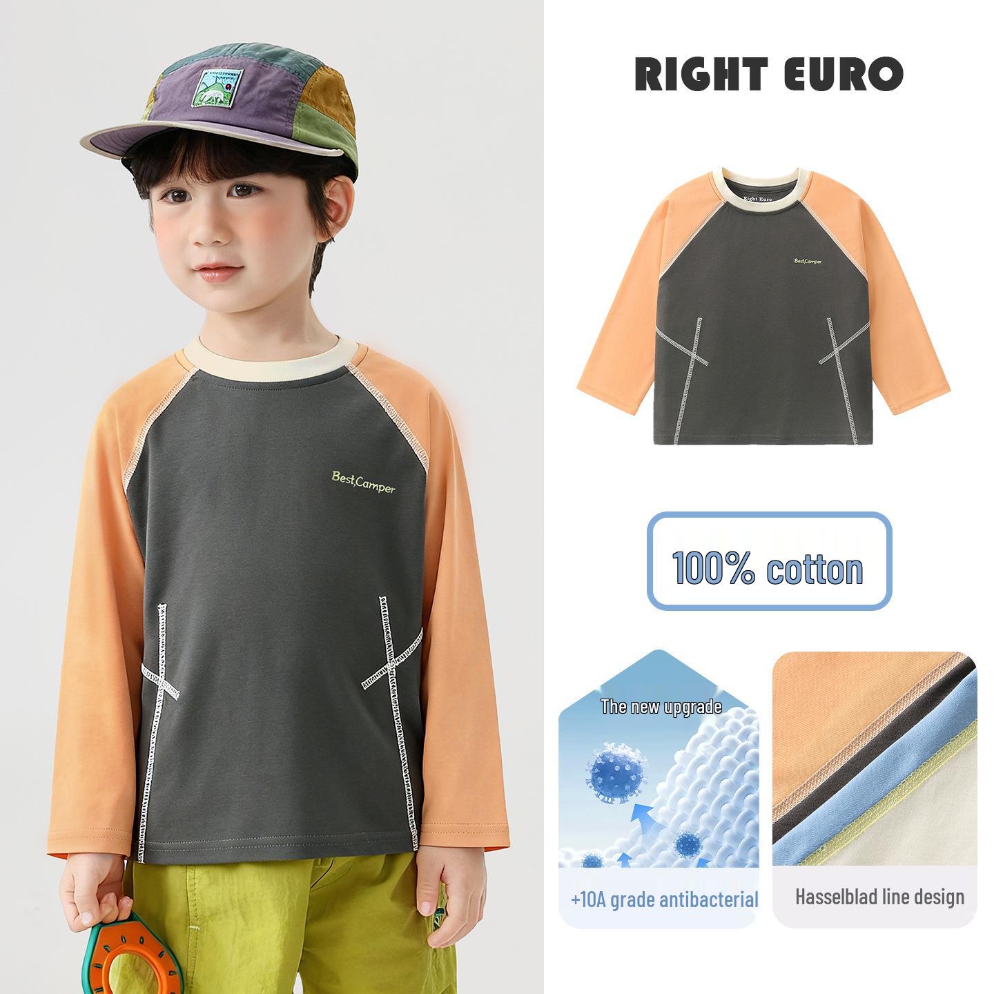 

European Boy s Pure Cotton Long-Sleeve T-shirt - 2026 Spring Trendy Baby Toddler Top 130 cm