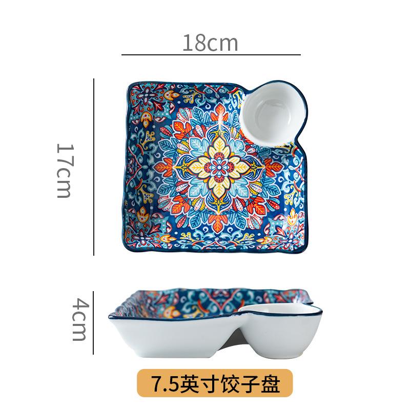 7.5Inch Bohemian Ceramic Plate Tableware Multifunctional for House Sauce Sushi Dish Dumplings Cake Snack Fruits Colorful Plates