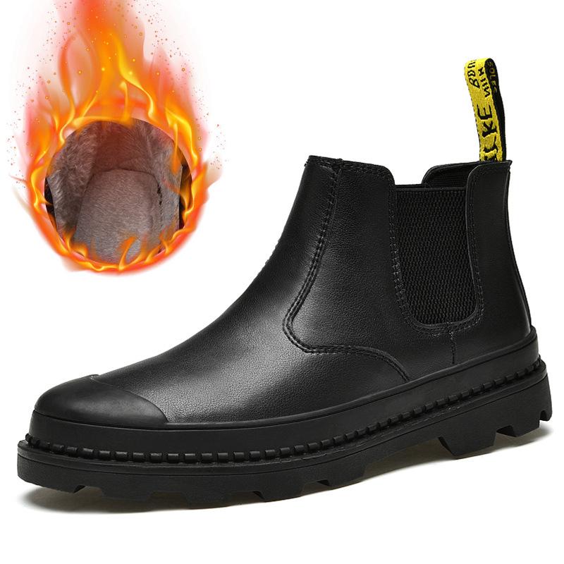 Ghete Chelsea Stil Britanic Negre Mid-Top Pipa de Fumat Ghete de Piele pentru Bărbați Primăvară și Toamnă Bărbați Tooling High-Top