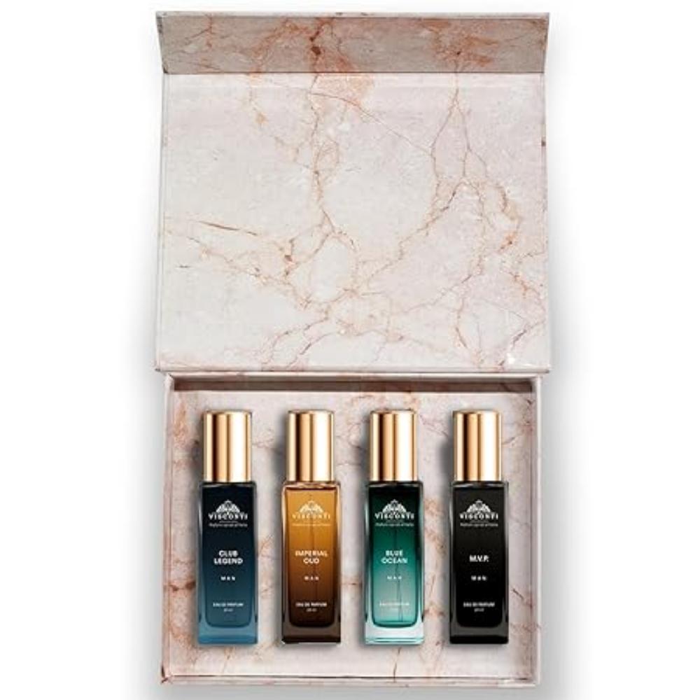 Perfume For Men Gift Pack of 4 X 20 ML Eau De PERFUME and Anti-Stain Perfumes Gift Set for Men Blue Ocean, Club Legend, Imperial Oud and M.V.P. Man