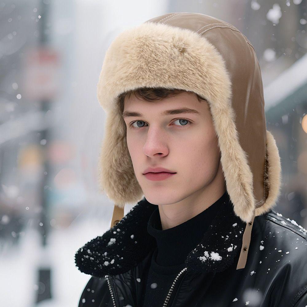 Windproof Warm Ski Hat Beanie Caps Plush Hat Soft Winter Pilot Hat Winter