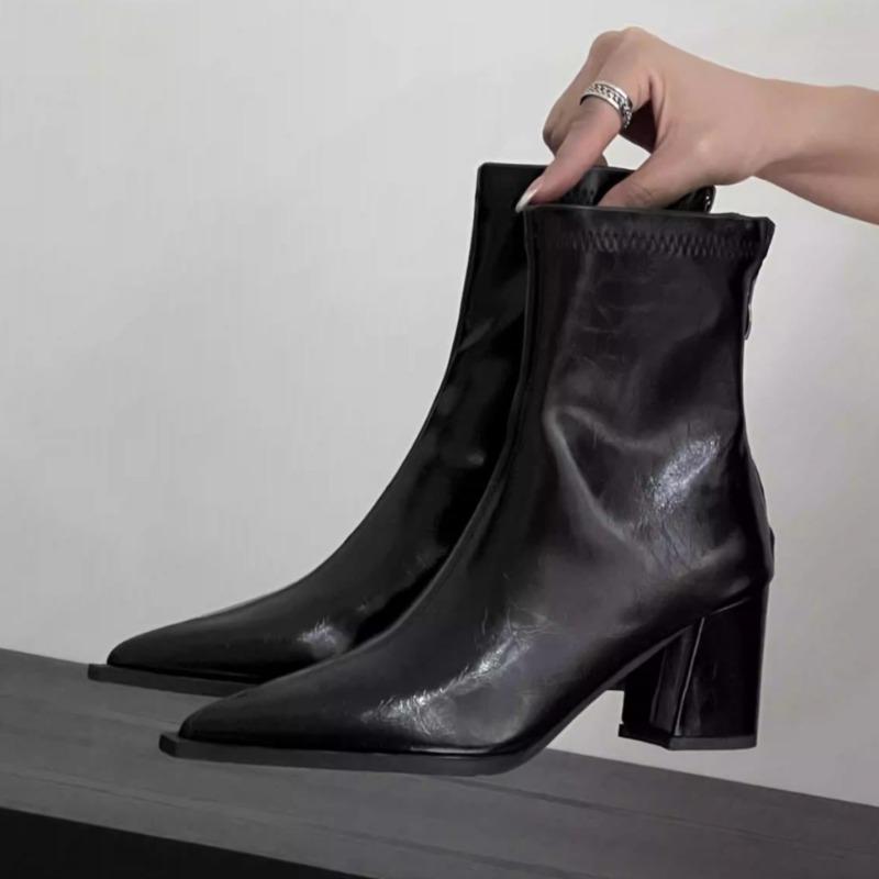 Fashion Mid Heels Women Pointed Toe Ankle Boots 2025 Designer Elegant Shoes Fashion Chunky Dress Pumps Party Leather Zapatillas De Mujer