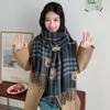 Women Autumn Winter Knitted Scarf Headscarf Lady Men Retro Plaid Print Tassel Scarve Foulard Wrap Shawl Casual Fashion Korean