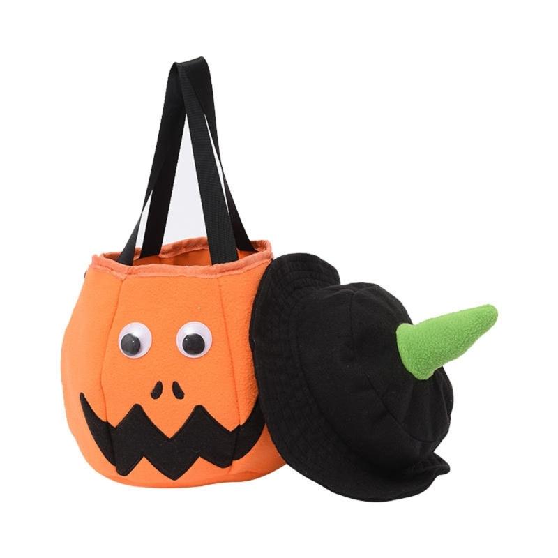 Halloween Candy Basket with LED Light Large Capacity Handle Design Pumpkin Shaped Candy Treat Bags Party Decoration
