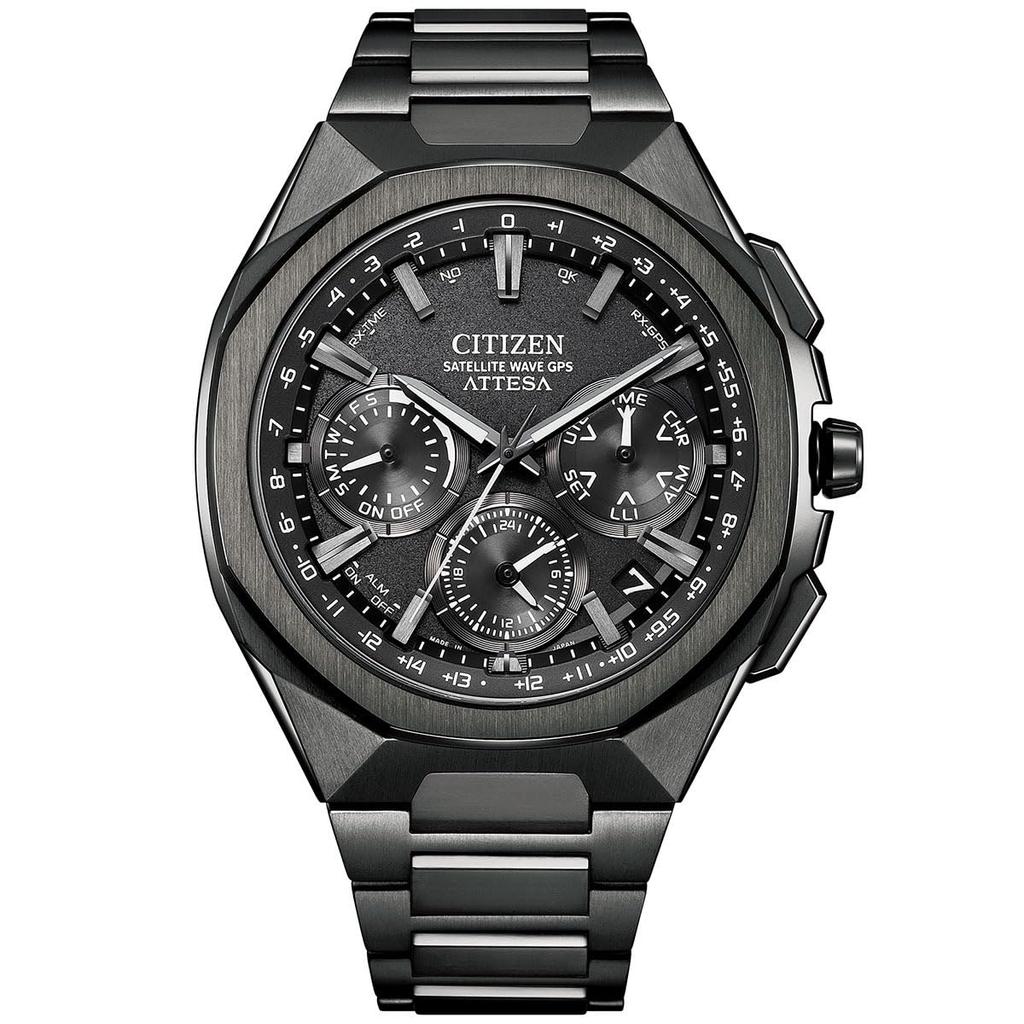 Citizen Attesa Satellite Ceramic Black Titanium Watch, Light-Powered, Eco-Drive, GPS, Radio-Controlled, Waterproof, Black, Bezel, Series, CC4105-69E,
