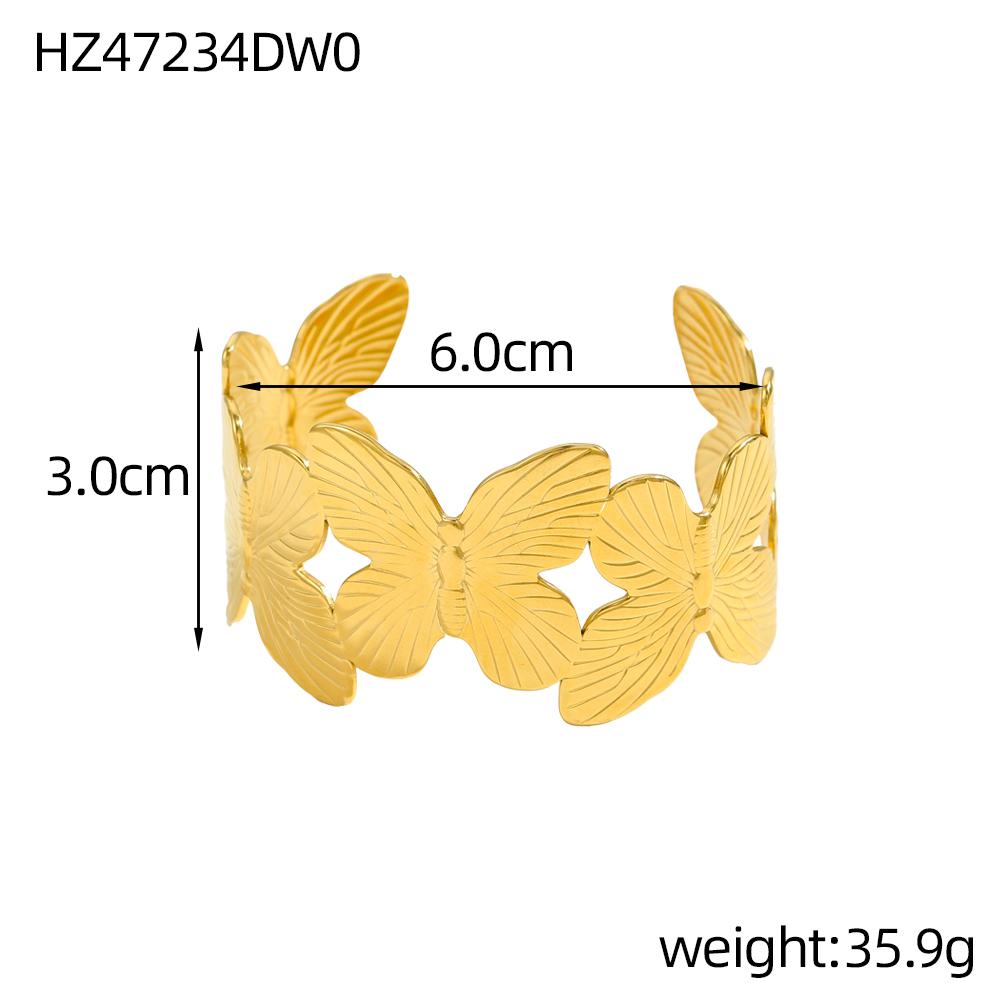 CARLIDANA Fashion Jewelry Gold Plated Bracelets Gift Stainless Steel Hammer Butterfly Flower Cuff Bangle Earrings Rings Set