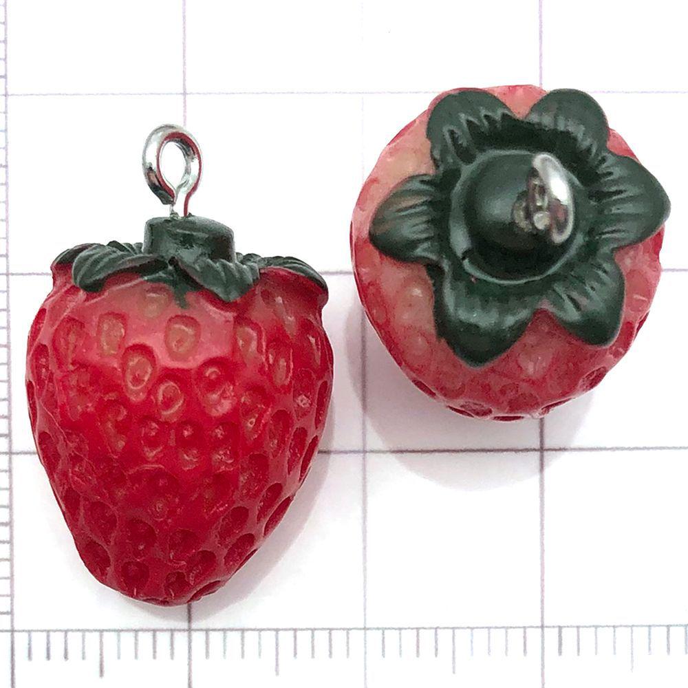 Set of 20 Red Resin 3D Fruit Charms: Strawberries and Apples for DIY Jewelry.