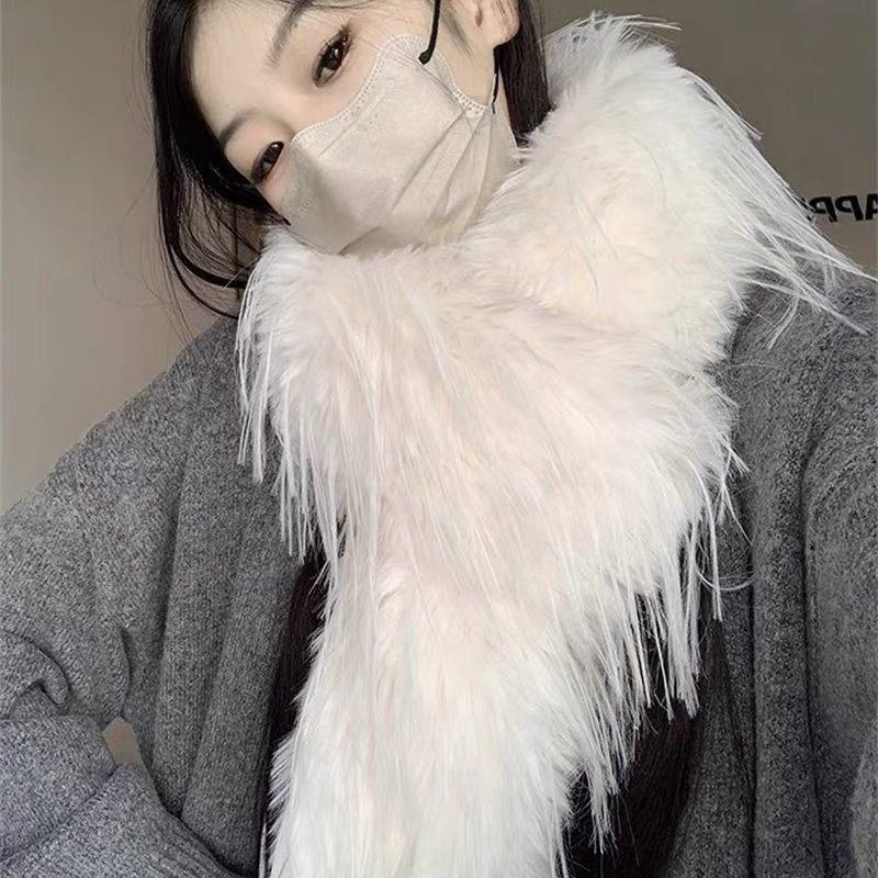 Luxury Plush Long Fluffy Scarf with Tassel Winter Outdoor Warm Versatile Thick Shawl Neckerchief for Women
