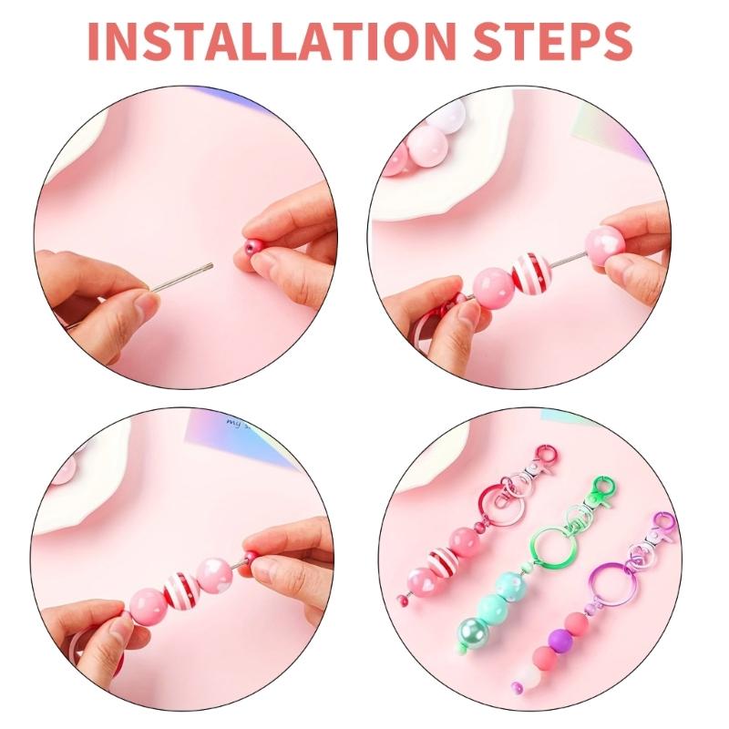 60Pcs Keychain Set with Beadable Metal Blanks Resealable Pouches and Thank You Cards for Crafting Keyrings Jewelry