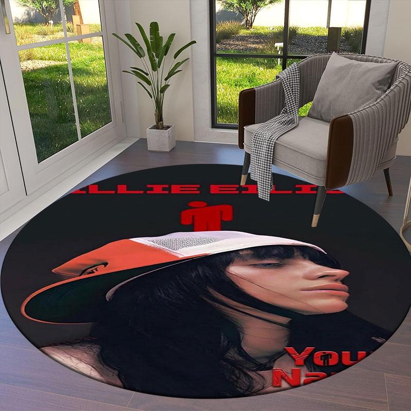 Billie Eilish Custom Name Round Area Rug,Carpet Rug for Living Room Bedroom Sofa Playroom Decor,Non-slip Floor Mat