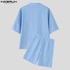 INCERUN Two Piece Suit Men Short Sleeve Shirts Zip-up Half Pants Outfits Sets