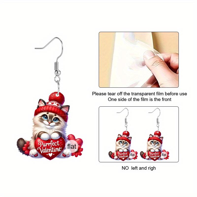 Valentinstag Ohrringe für Frauen Modische Acryl Rot/Rosa Blume Katze Ohrringe Süße Niedliche Ohrringe Hochzeitsparty Ohrringe Weihnachtsgeschenke