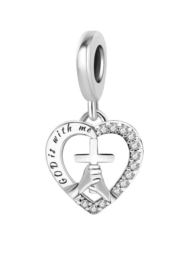 Copper Love Heart Cross Prayer Pendant Charm Ball Suitable For Bracelets Diy Women'S High Quality Fine Jewelry