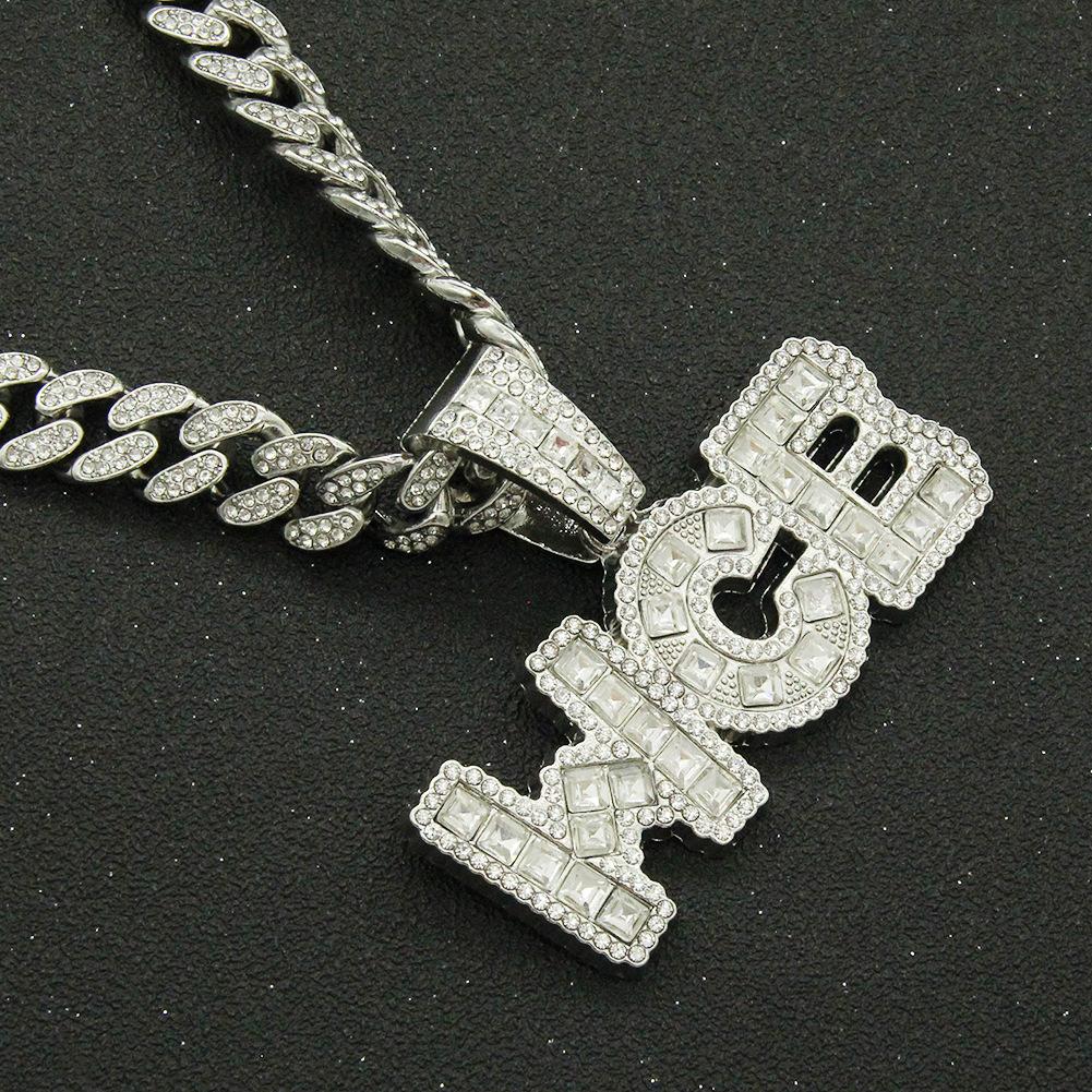 Letter Pendant Cuban Chain Full of Diamond Necklace Pendant, Cool Nightclub Dancing European and American Hip Hop Creative Splicing Accessories