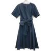 LE PHIL 534-9140301 Waist ribbon V-neck dress 1 NavyUsed
